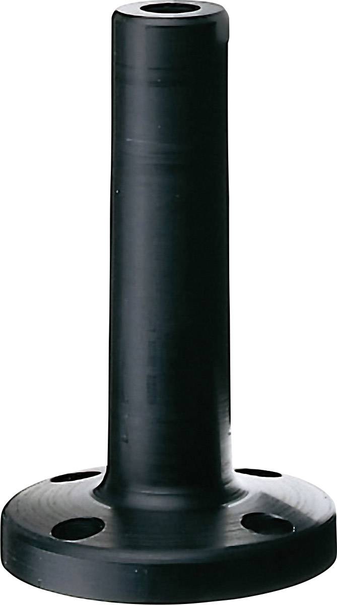 A black, cylindrical plastic stand with a round base and multiple holes.