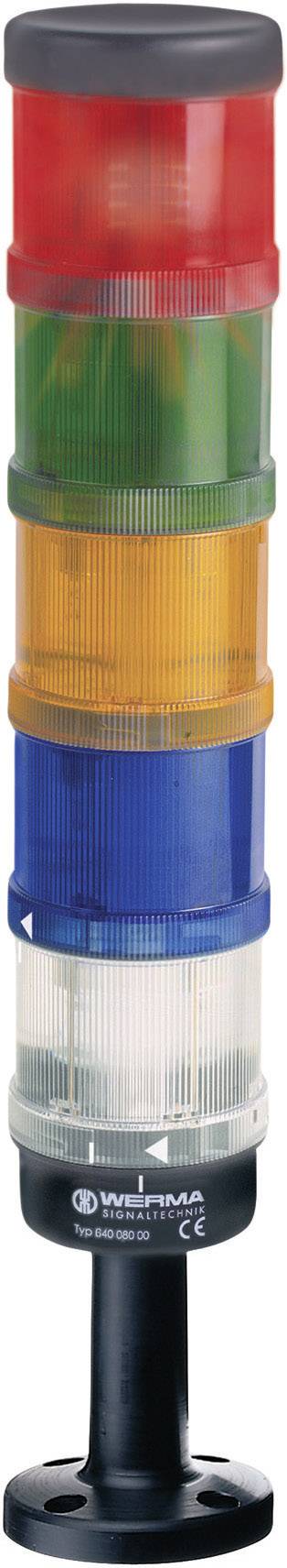 Signal column with five coloured modules: black, green, yellow, red and blue, mounted on a black base.