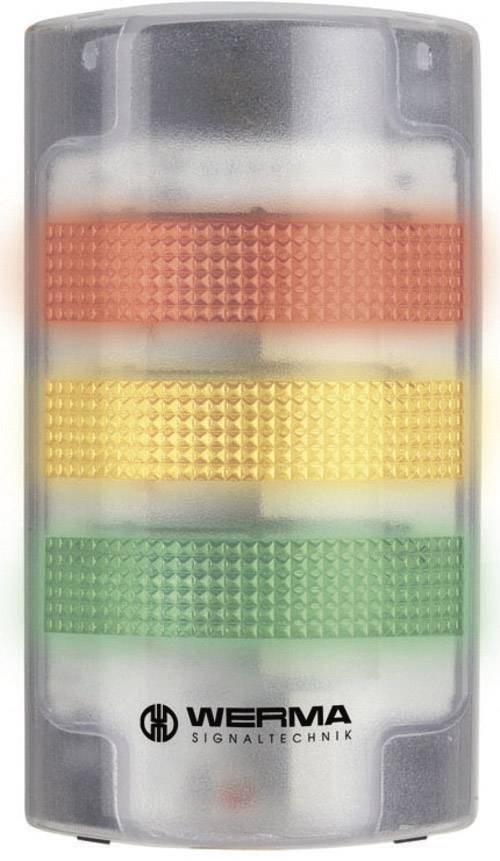 Tower light with three horizontal light rings: red at the top, yellow in the middle, green at the bottom. 'WERMA Signaltechnik' logo at the bottom.