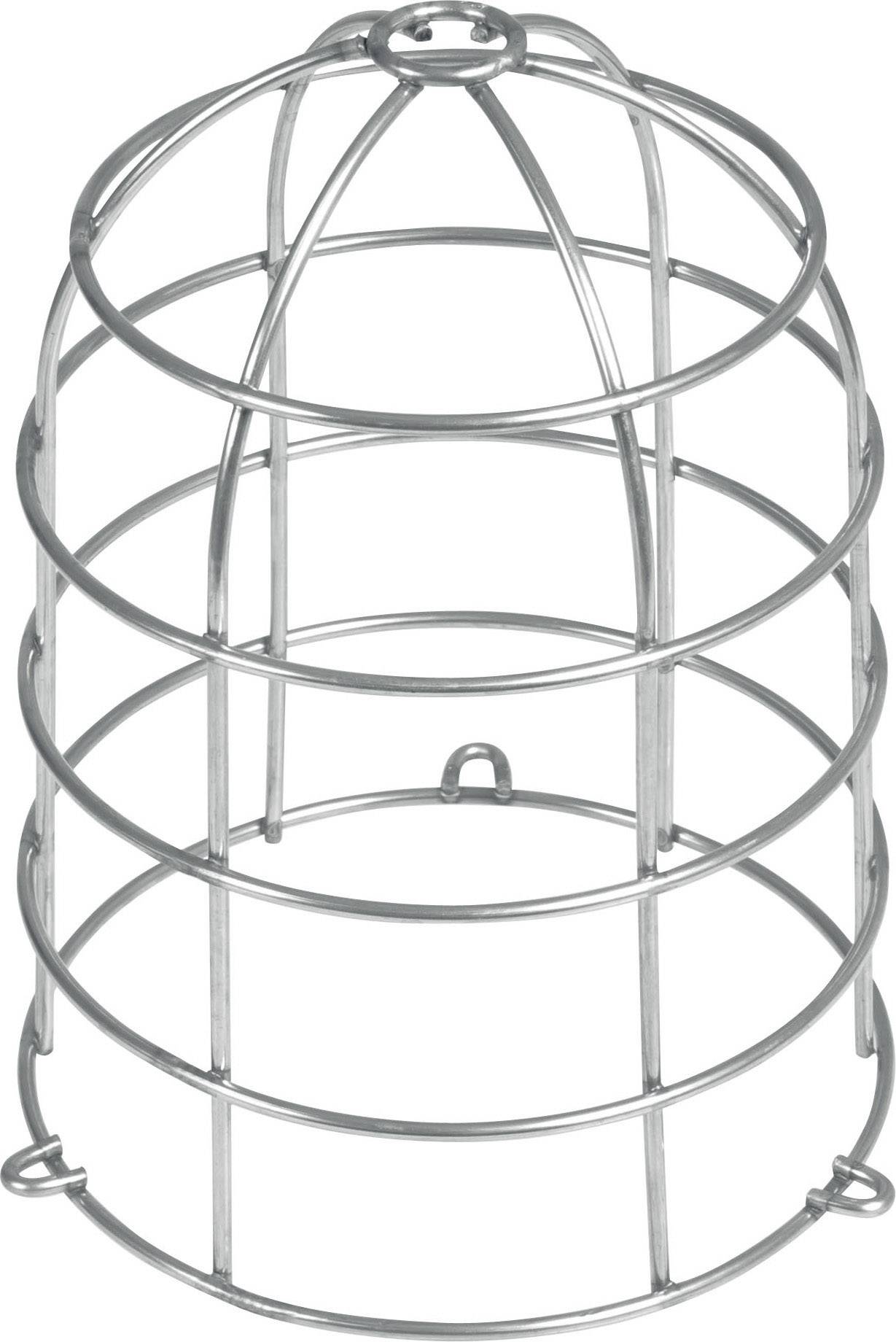 Cylindrical metal protective cage with round horizontal and vertical bars, suitable for protecting devices or lamps.