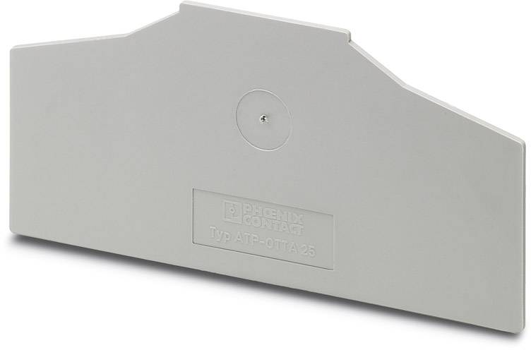 Grey end plate by Phoenix Contact, type ATP-OTTA 25, for separation or shielding of connections in electrical distribution systems.