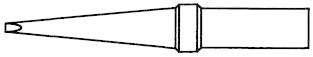 Representation of a soldering tip. It has a narrow, conical shape with a broader base for connection to a soldering iron.