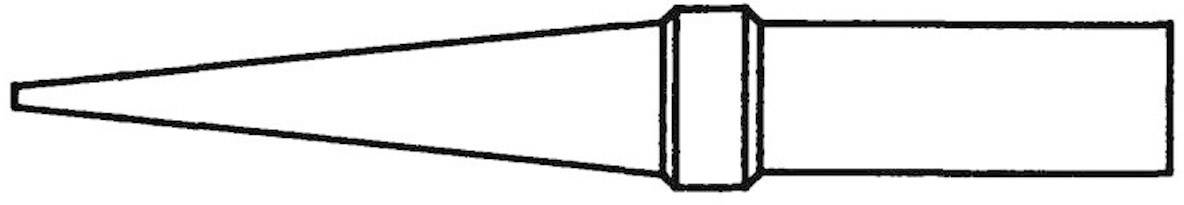 A linear drawing of a cone-shaped object with a broad, rectangular end and a narrow point.