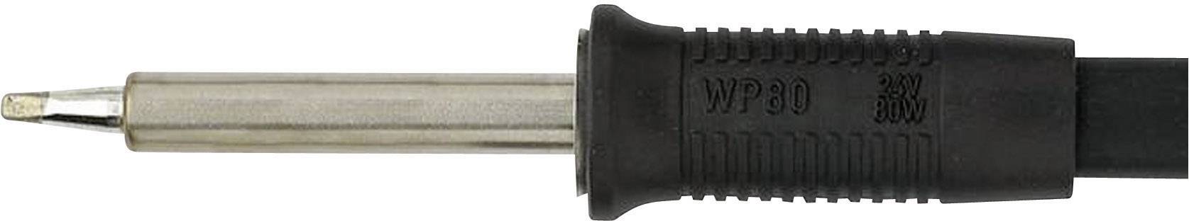 A soldering iron with a black handle and metallic tip, suitable for soldering work.
