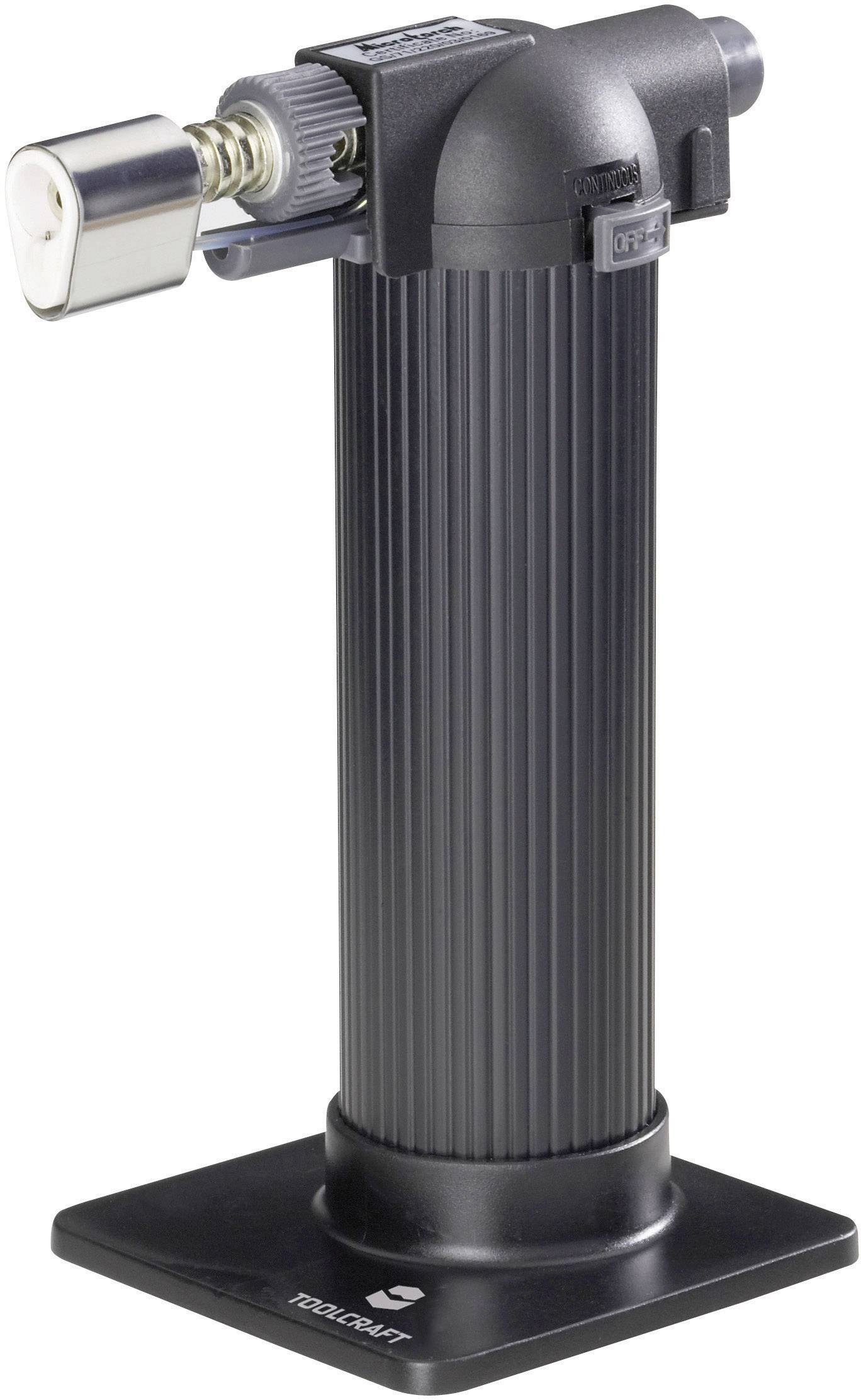 A black gas torch with an ignition mechanism and wide base, perfect for precise soldering work.