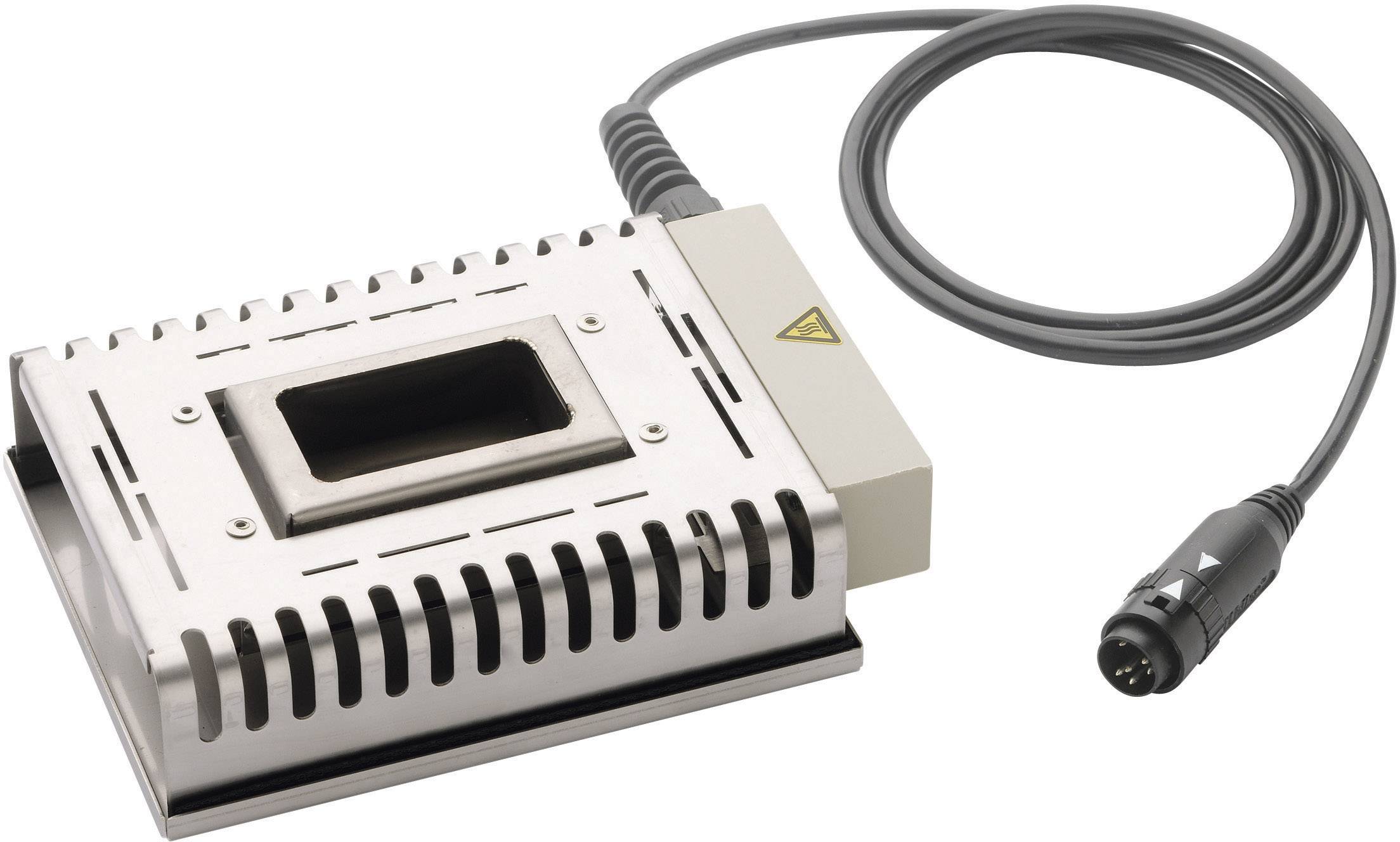 Metal enclosure with a rectangular opening, connected to a cable with a plug. Device for electronic application.