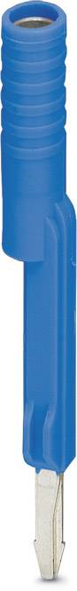 Blue, insulated electronic connector with metallic contact, for cable connections in electrical circuits.