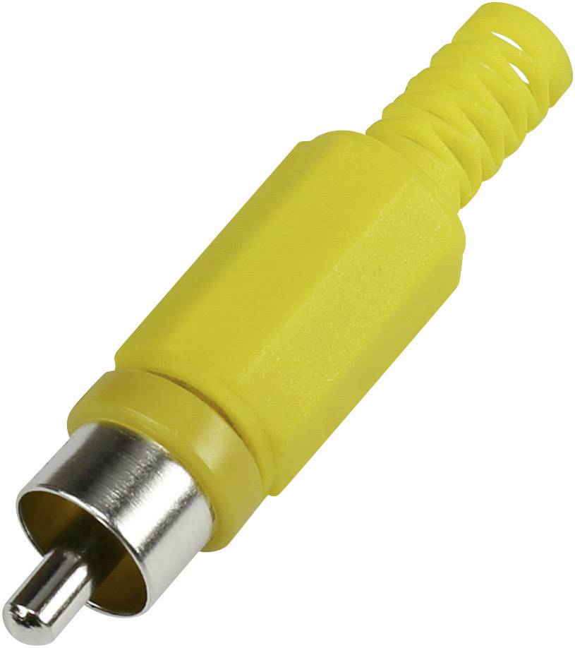 A yellow phono plug with a metal tip, typically used for analogue video connections.