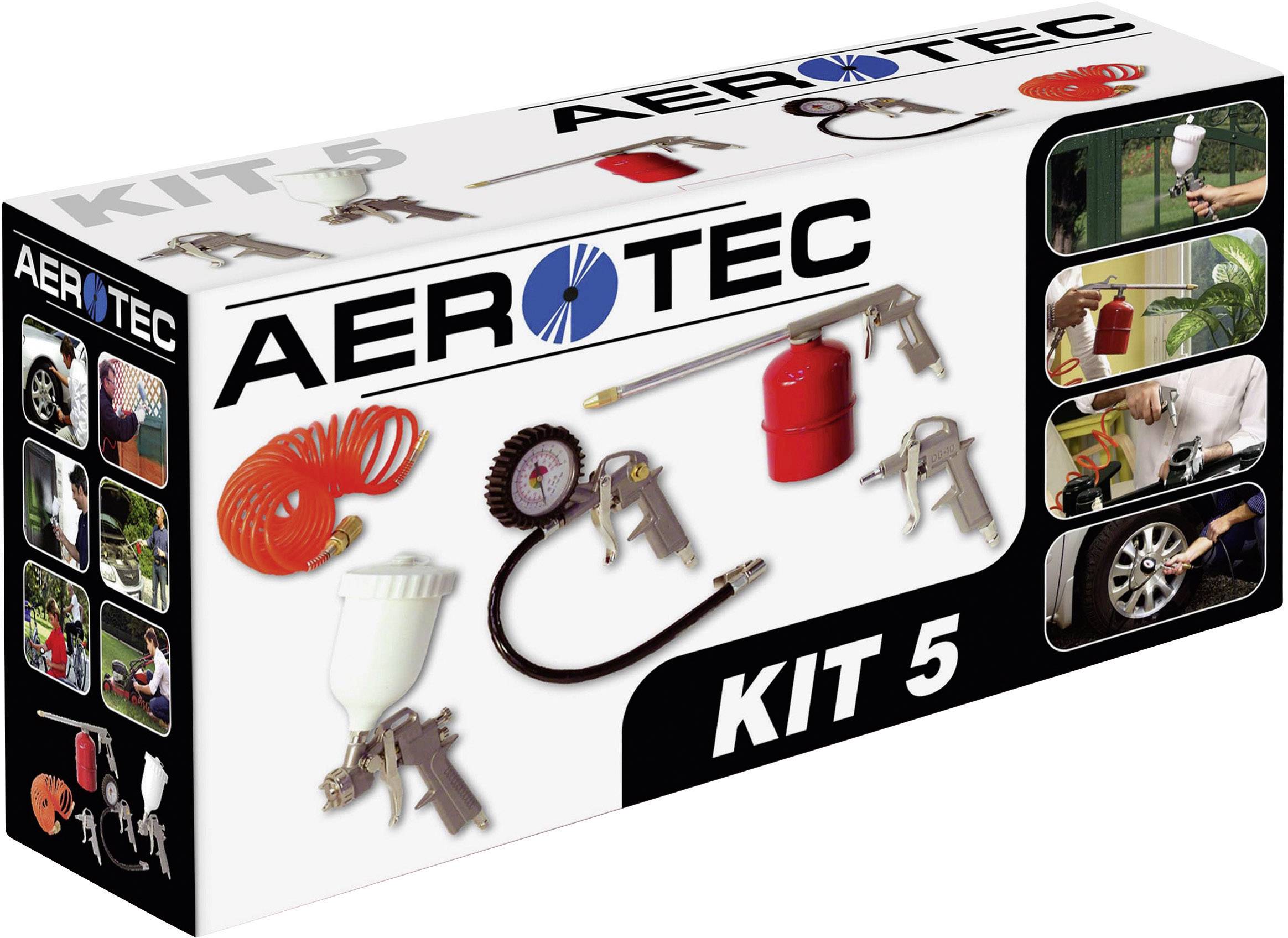 Packaging of an Aerotec Kit 5. Contains illustrations of pneumatic tools, including air hose, air gun, and pressure gauge.