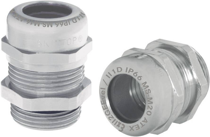 Two stainless steel cable glands with threading, suitable for hazardous areas, on a white background.