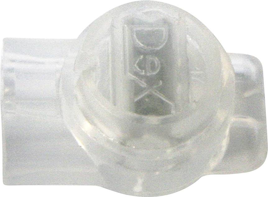A transparent plastic clip with the inscription 'DEX', typical for securely fastening cables or wires in electronics.