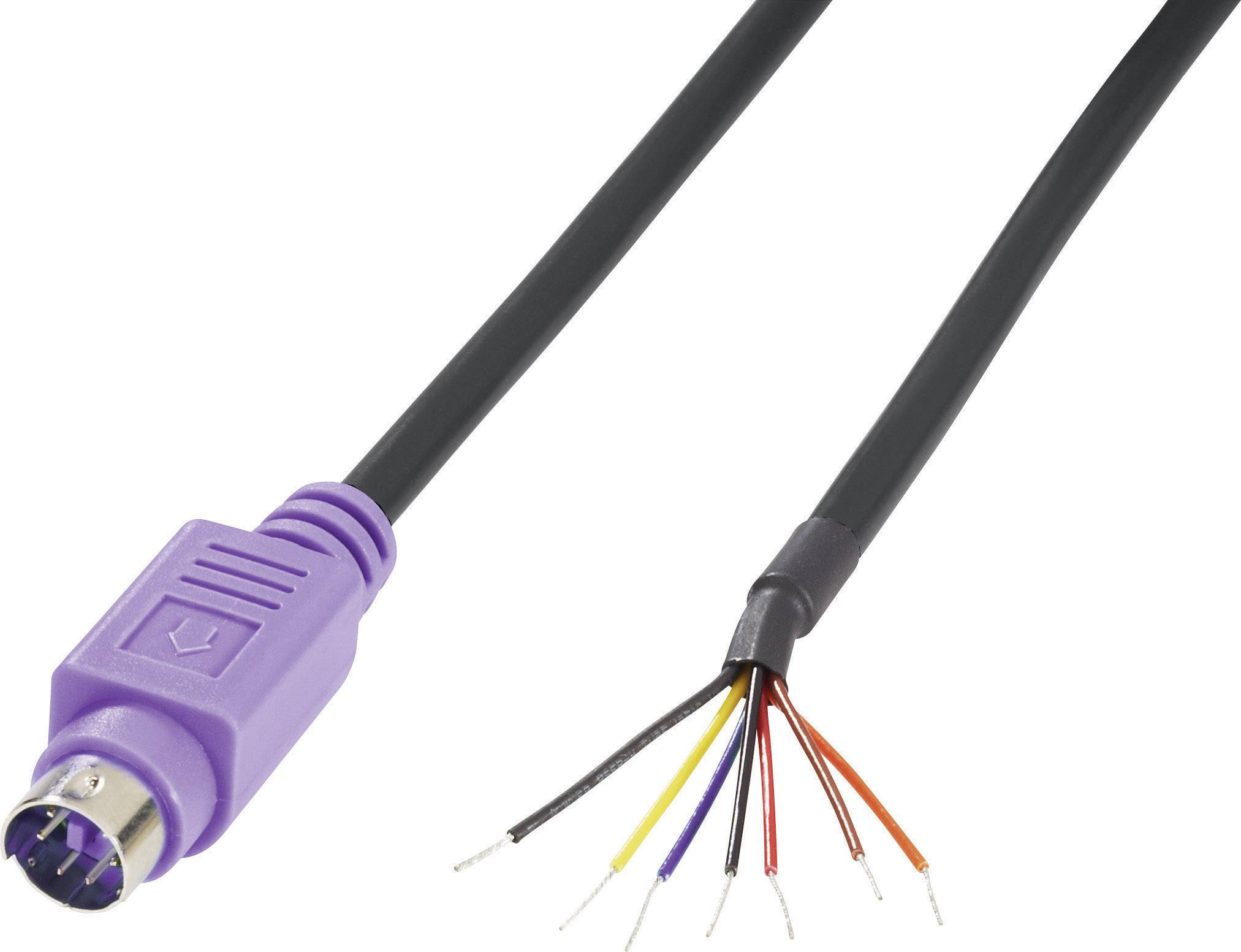 Lila PS/2 plug with a cut cable end revealing six differently coloured wires.