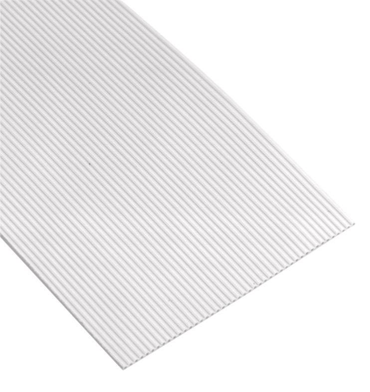 A close-up of a white, flexible rubber corrugation with fine, uniform grooves showing a gentle curve.