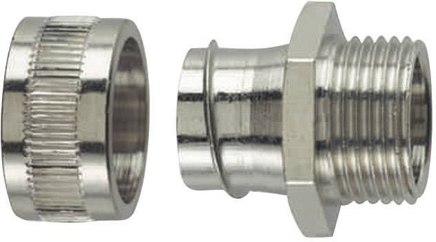 Two metal connecting elements: on the left a knurled nut, on the right a matching plug. Suitable for water connections.