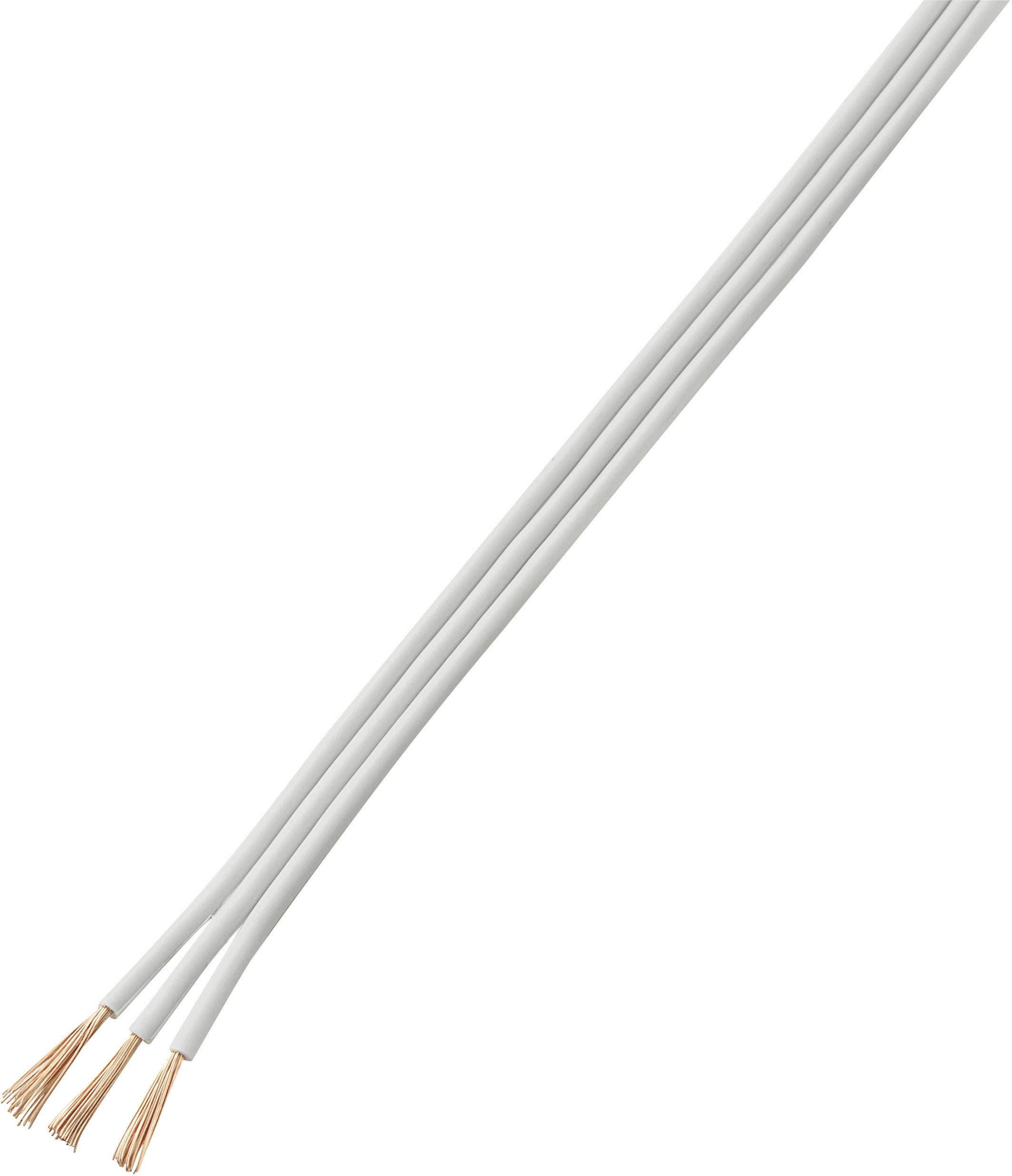 Two thick, parallel white cables with copper wire ends, exposed and ready for connection.