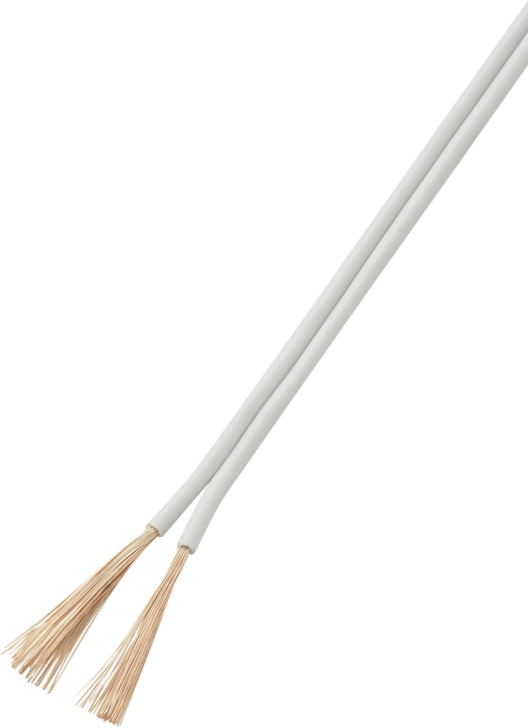 Two-core copper cable with white insulation, with the ends stripped to reveal the copper strands.
