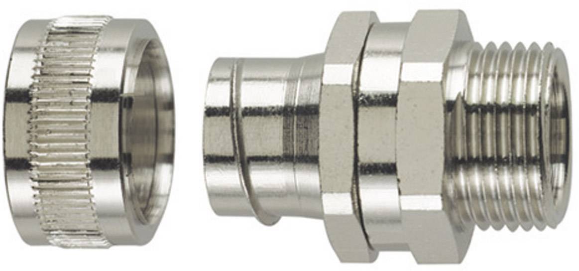 Two metal fastenings in close-up, one with knurling for better grip, the other with threading, for connection.