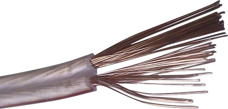 Close-up of a stripped cable with copper wires protruding from the white outer sheath.