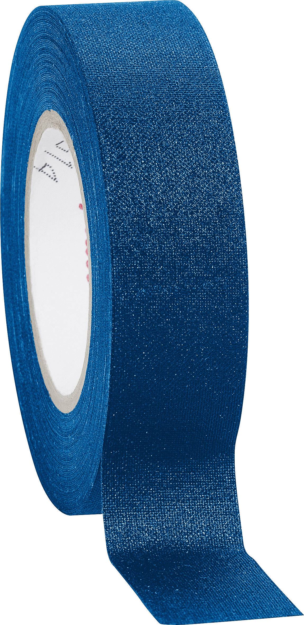 A roll of blue sticky tape with a partially unrolled strip.
