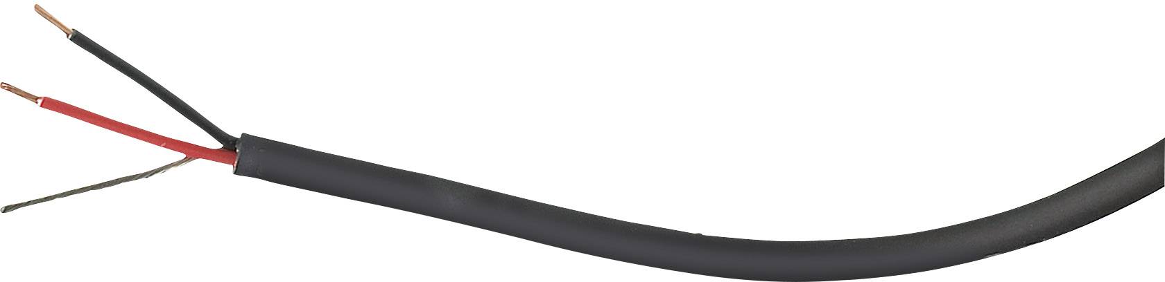 A black audio cable with three exposed wires: red, black, and silver. Ideal for connecting speakers and amplifiers.