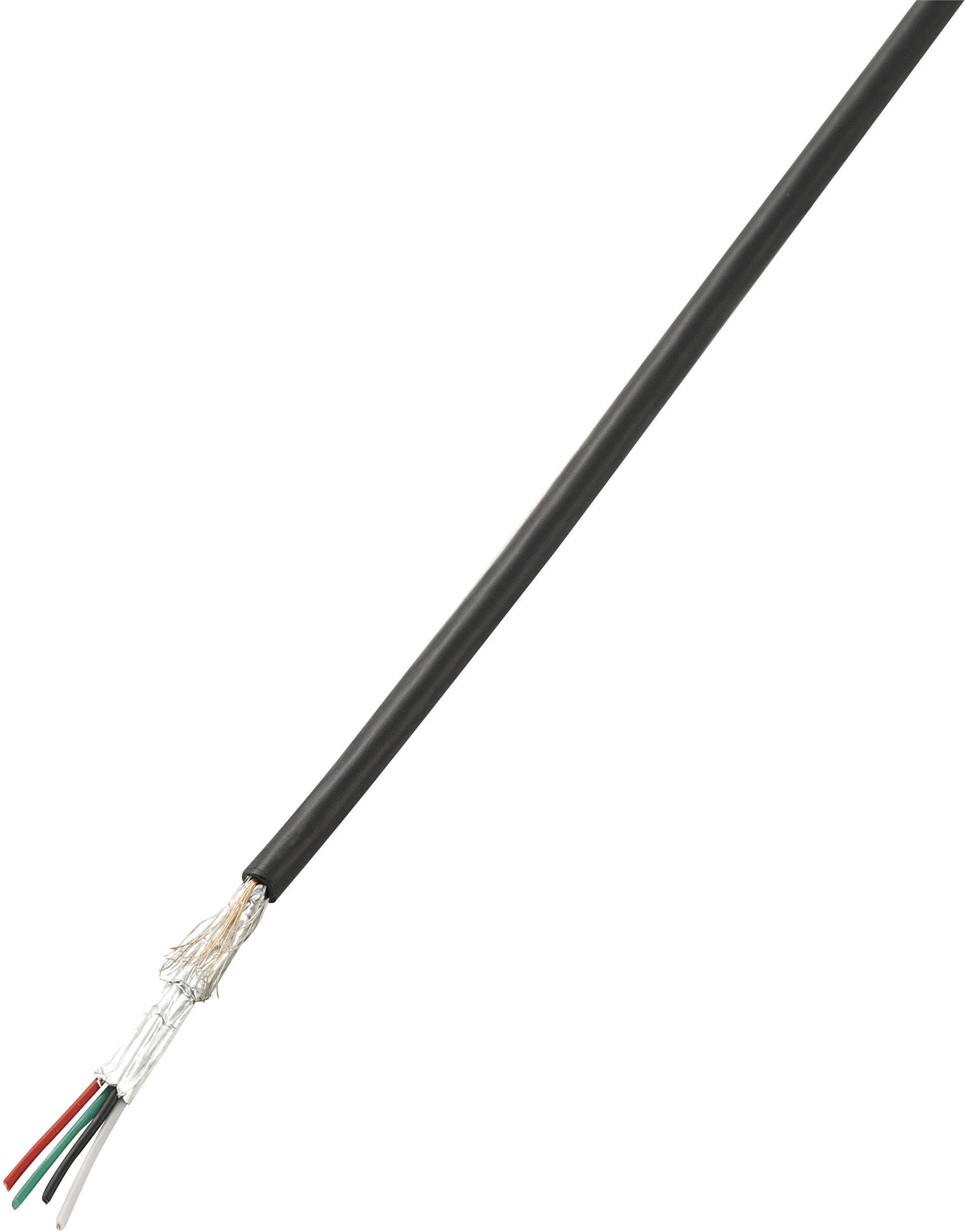 A black cable with exposed multiple wires at one end. The wires are red, green, black and white.