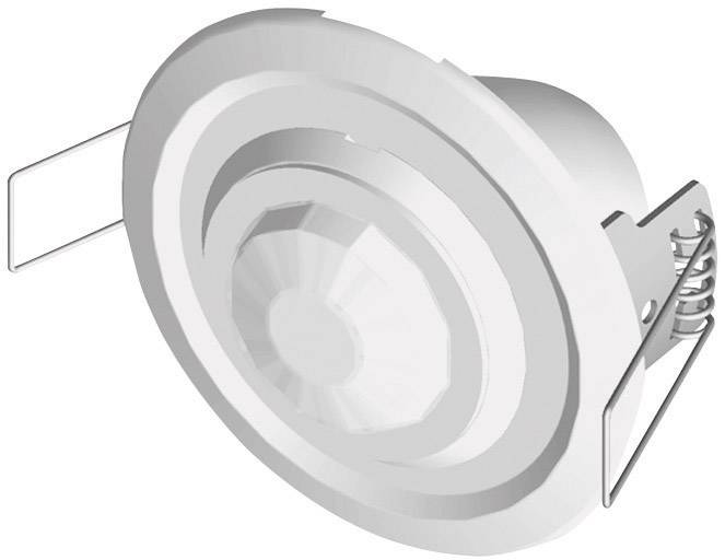 A round, white LED ceiling recessed light with metallic mounting brackets on both sides for fixing.