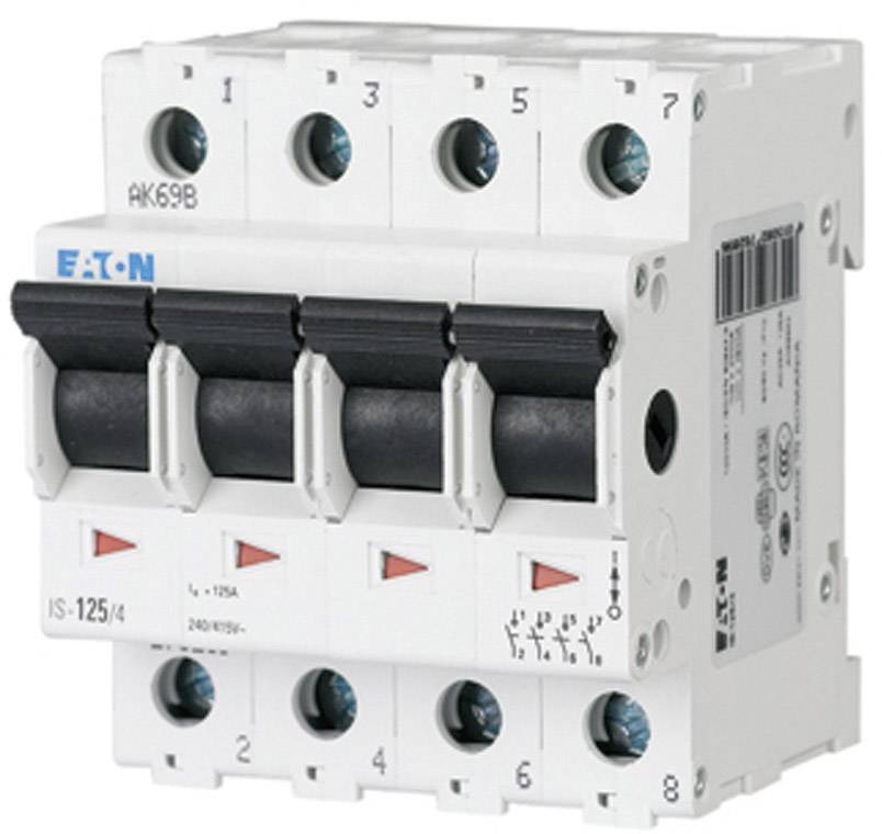 A four-pole Eaton circuit breaker, Model IS-125/4, with a rated current of 125A. Suitable for industrial electrical applications.
