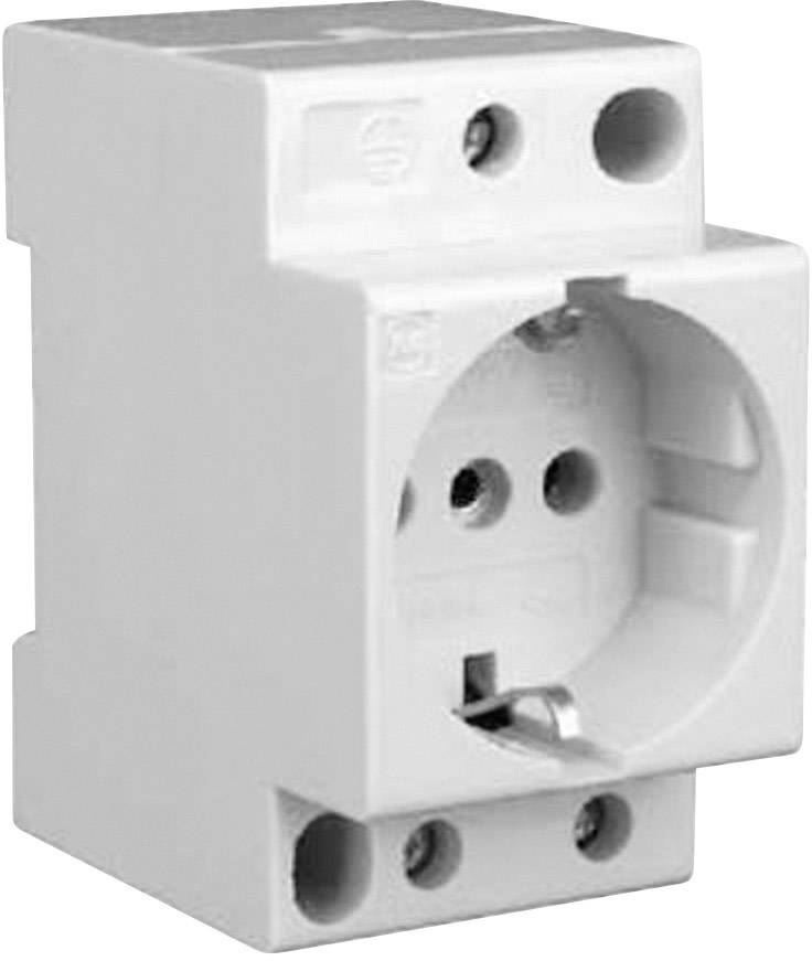 White socket for DIN rail mounting, suitable for industrial applications. It features a round opening and screw terminals.