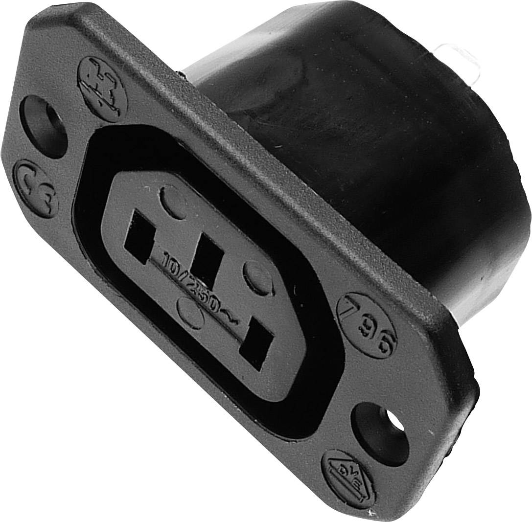 Kaiser 796/sw IEC connector 796 Socket, vertical vertical Total number of pins: 2 + PE 10 A Black 1 pc(s)