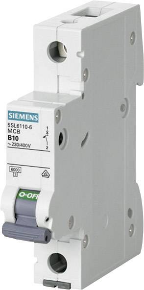Single-pole circuit breaker, brand name visible, grey, green-white switch with 'ON' and 'OFF' markings, suitable for 230/400V.