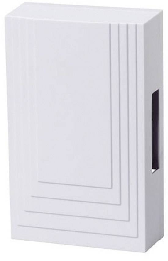 A rectangular, white plastic box with plain, parallel lines on one side. Suitable for covering technical installations.