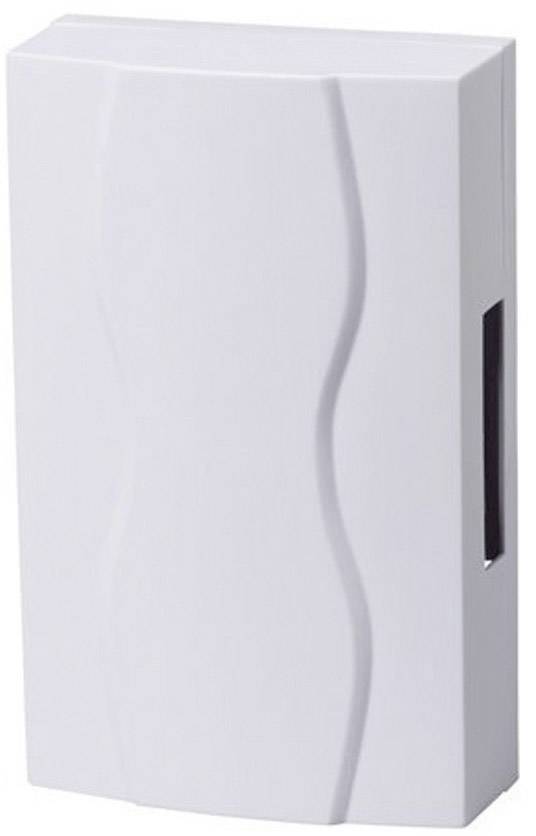 A white plastic box with rounded corners and wavy indentations on the front surface.