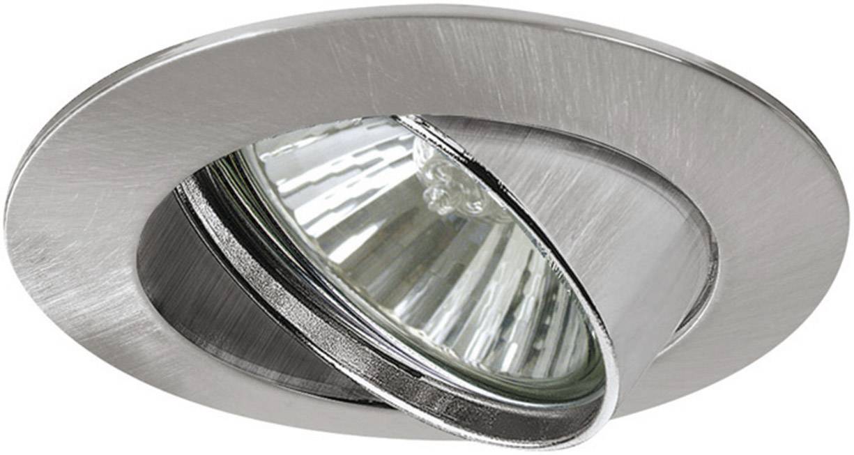 Recessed spotlight in a metal frame, adjustable with a glass-like lampshade. Suitable for modern interior design and targeted lighting.