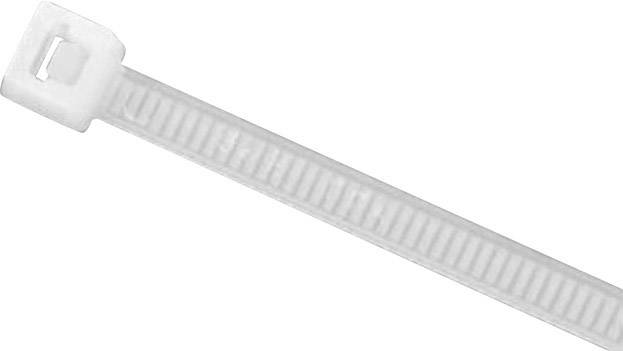 A white plastic cable tie used for securing cables or items.