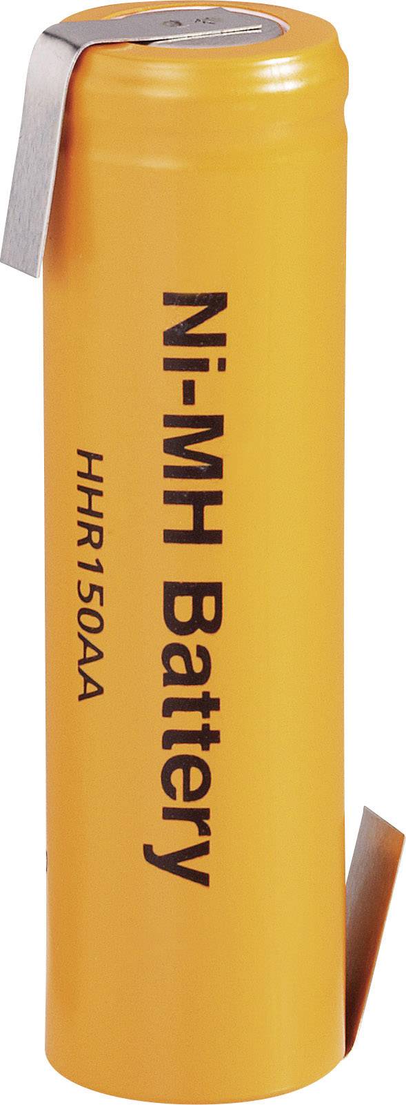 An orange Ni-MH battery, model HHR150AA, with contact tabs at the top and bottom for mounting in electronic devices.