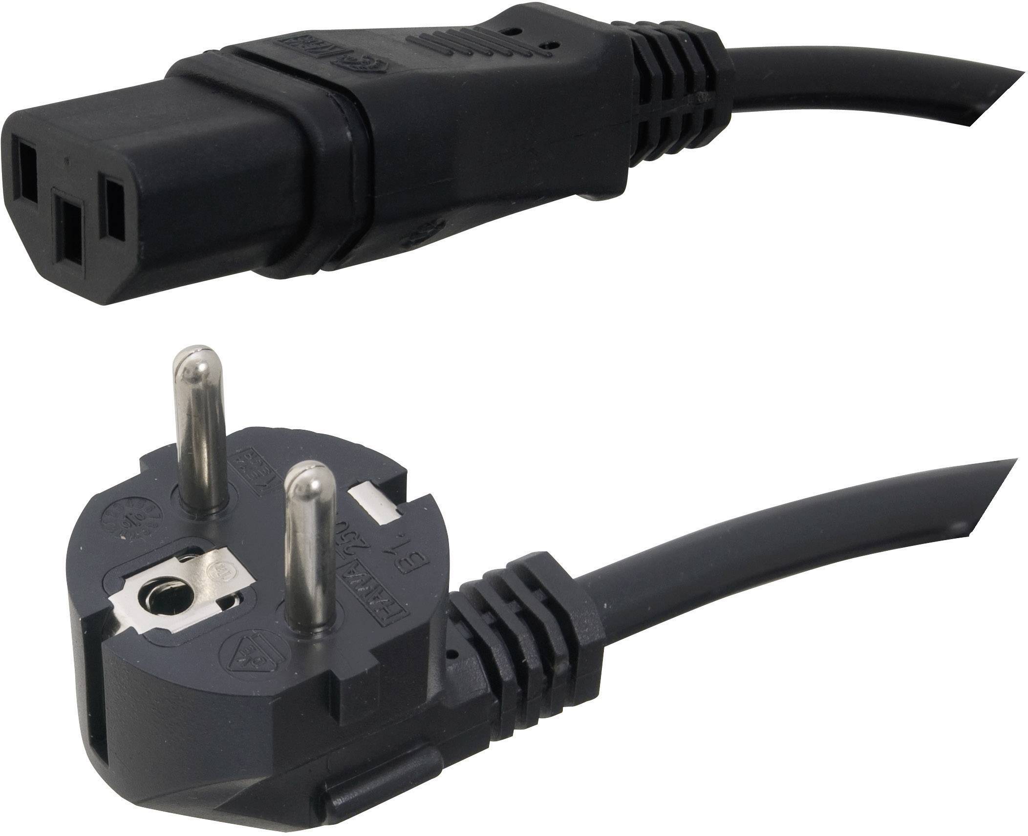 A black power cord with a Europlug and a female IEC socket, suitable for European electrical appliances.