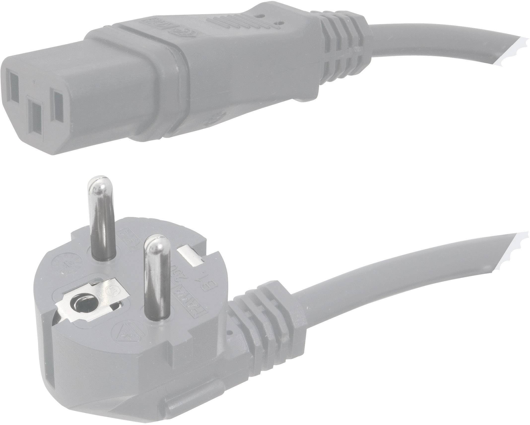 Shows a European two-pin plug and a rectangular socket, both connected by cables.