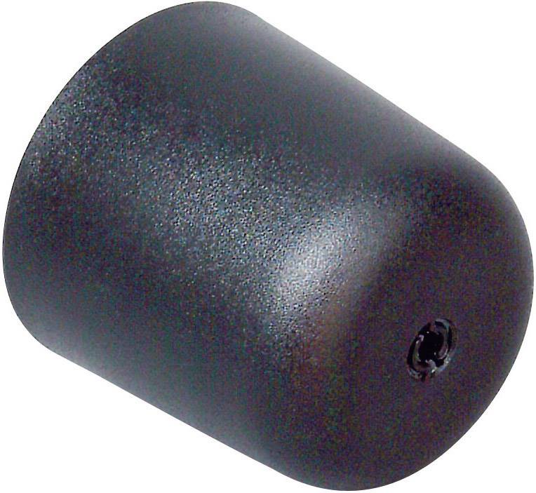 A black, cylindrical rubber end cap with a slight texture, used for sealing or protecting open pipe ends.