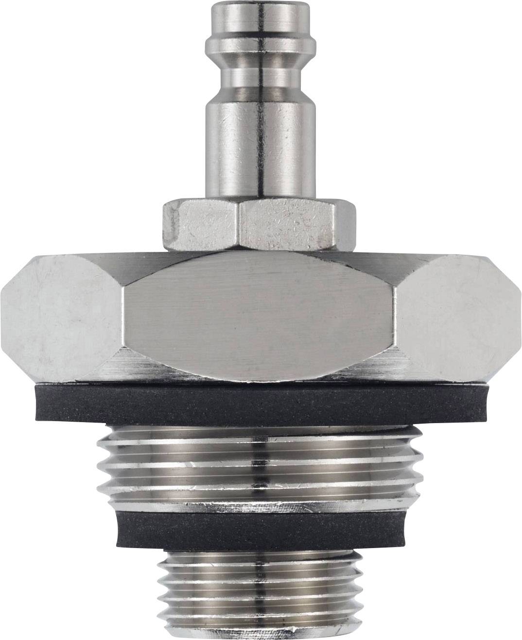 Metal adapter with hexagonal head and thread, suitable for connecting air ducts.
