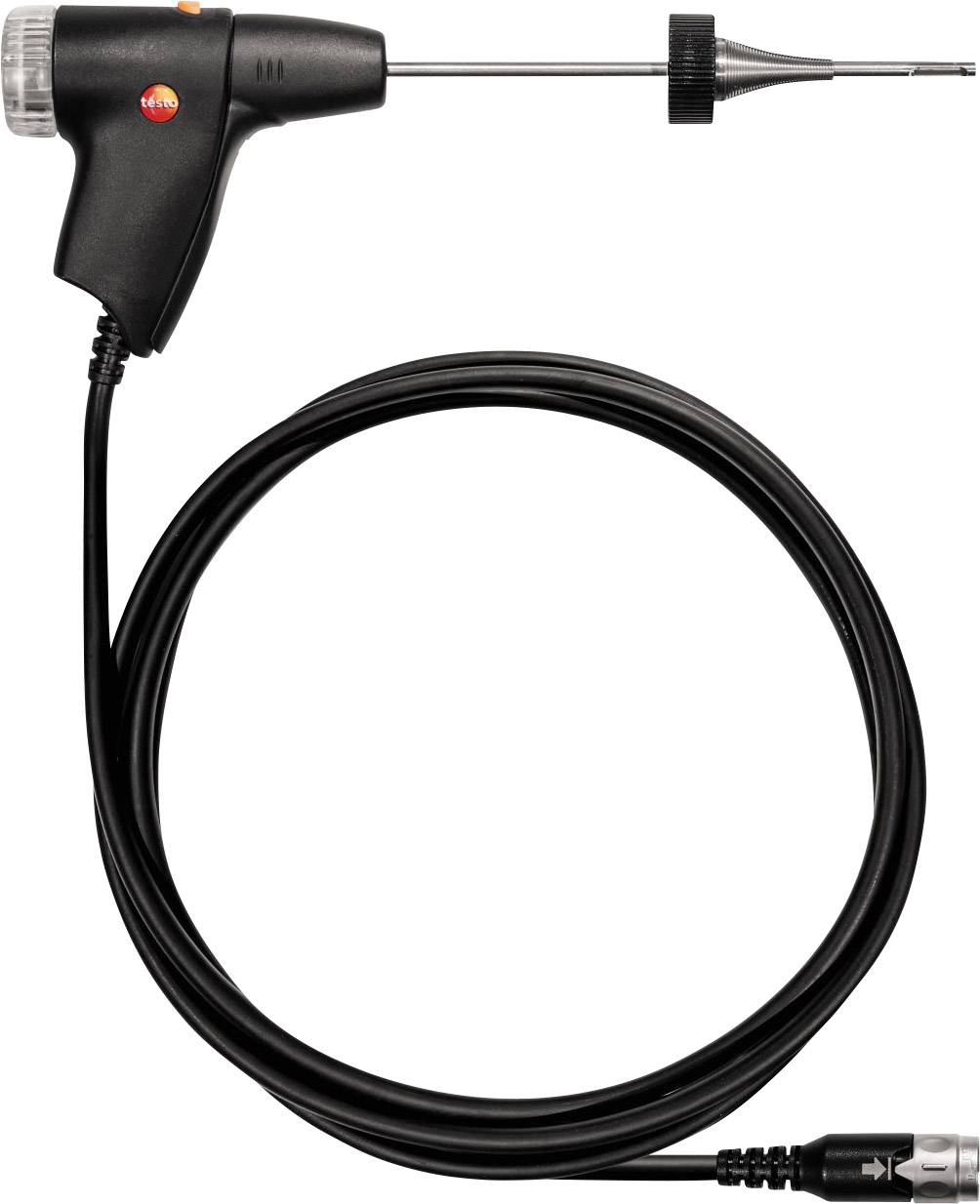 A wired temperature measuring device with a long probe and round tip for precise temperature monitoring in technical applications.