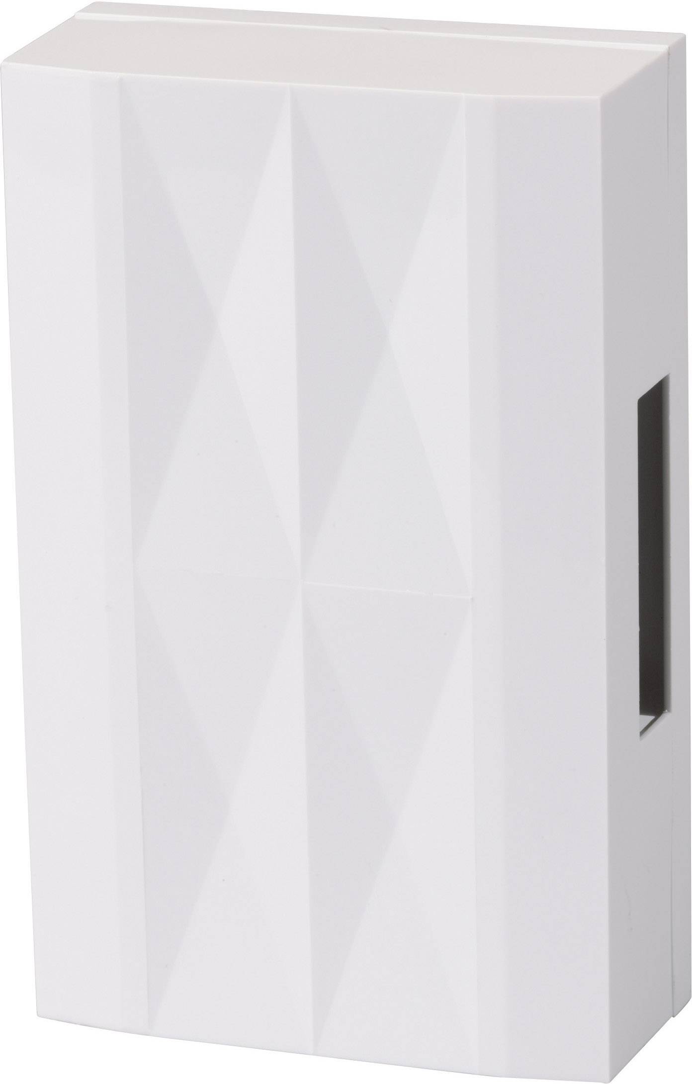 A white, rectangular housing with a textured surface pattern and a lateral slot.