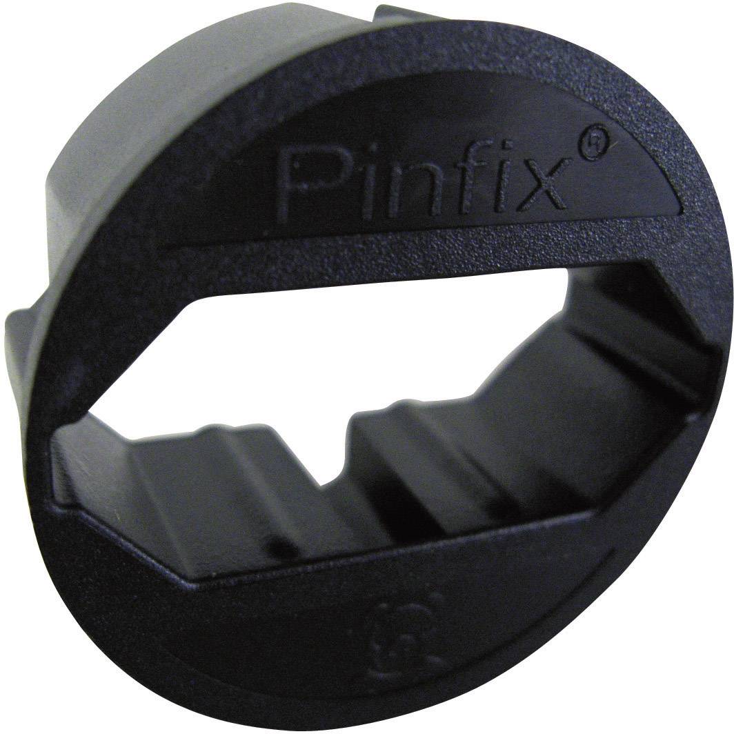 Black plastic mounting bracket with 'Pinfix' inscription, presumably for securing objects.