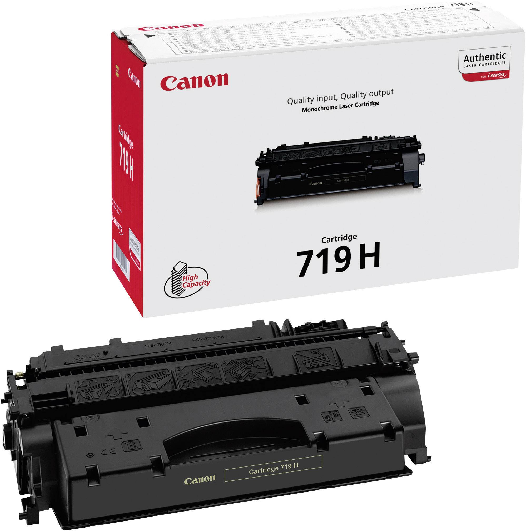 Canon 719H Toner Cartridge, black, high capacity, as pictured in packaging. Suitable for monochrome laser printers.