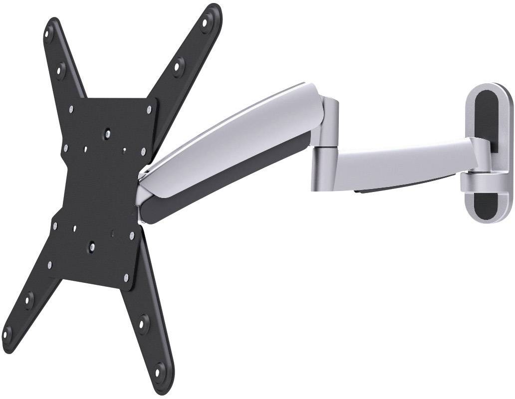 A black, pivoting TV wall mount with an extendable arm in silver, suitable for mounting flat-screen televisions.