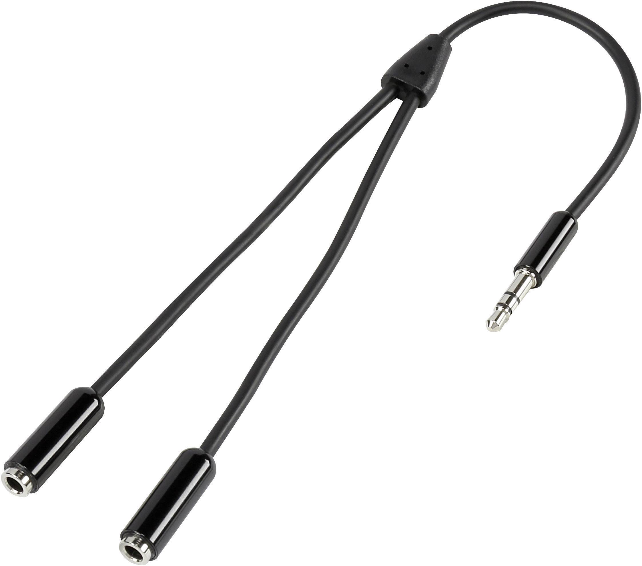 SpeaKa Professional SP-7870032 Jack Audio/phono Cable [1x Jack plug 3.5 mm - 2x Jack socket 3.5 mm] 20.00 cm Black SuperSoft