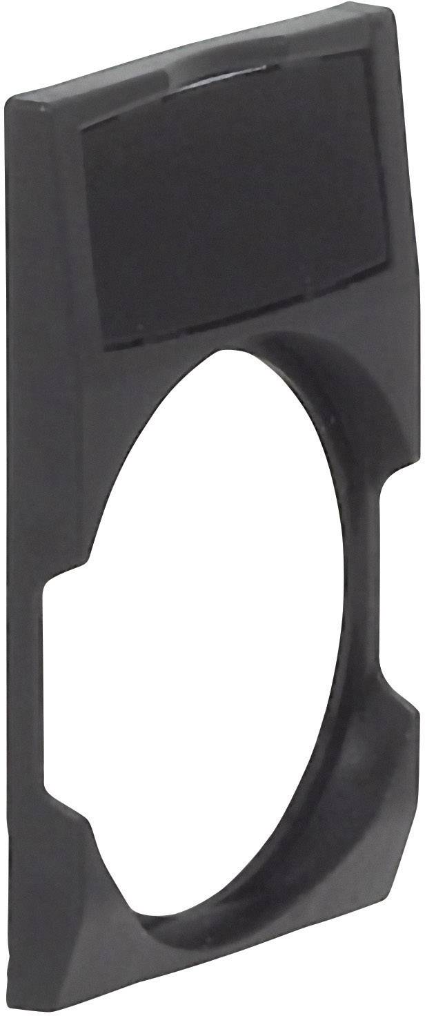 A black plastic frame with an oval cut-out in the centre, potentially a holder or adapter for a specific device.