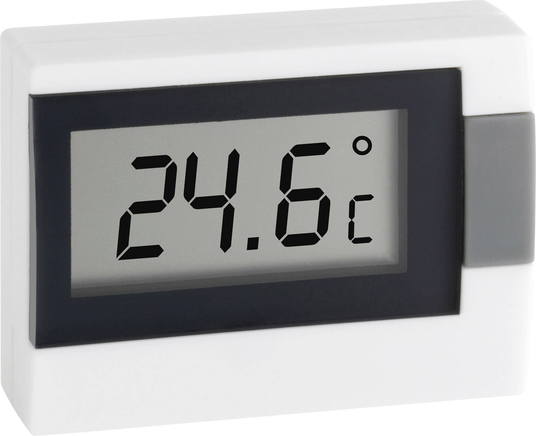 Digital thermometer shows '24.6°C'.Note: In British English, decimal points are used instead of commas when writing temperatures, and the degree symbol remains consistent.