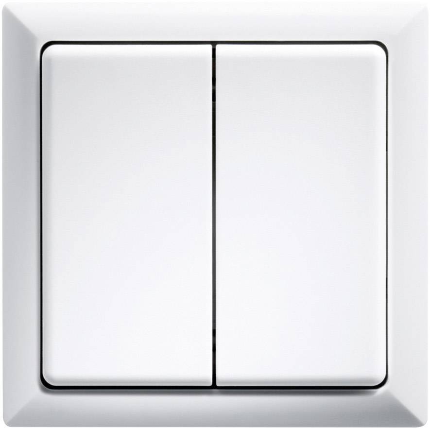 A double light switch with a neutral design, suitable for controlling two separate light sources in a room.