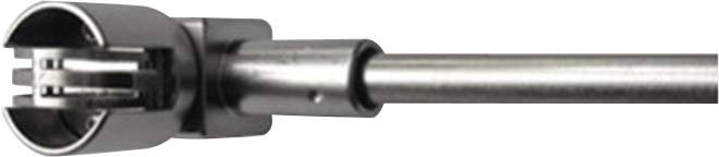 Close-up of a metal tool with a cylindrical handle and a round, open holder at the tip, possibly a cutting or clamping tool.