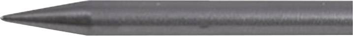 Tip of a silver-coloured, metallic tool with a conical end, possibly a chisel or drift tool.